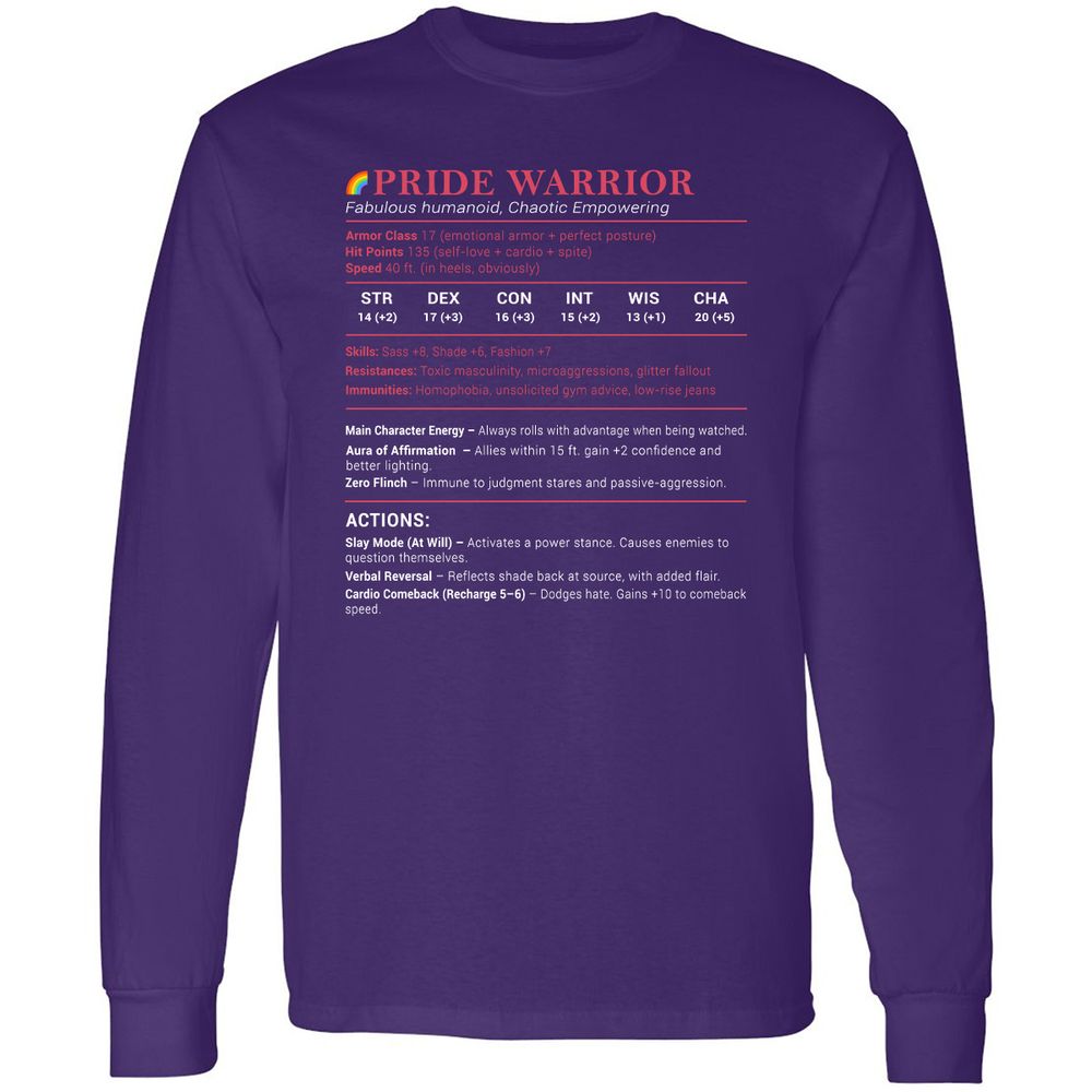 Pride Warrior Stats Long Sleeve T-Shirt - Purple - 13
