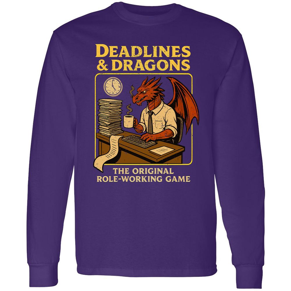 Deadlines & Dragons (Office Staff) Long Sleeve T-Shirt - Purple - 13