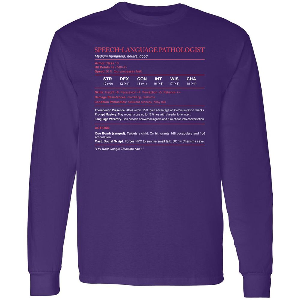 Speech Language Pathologist Stats Long Sleeve T-Shirt - Purple - 13