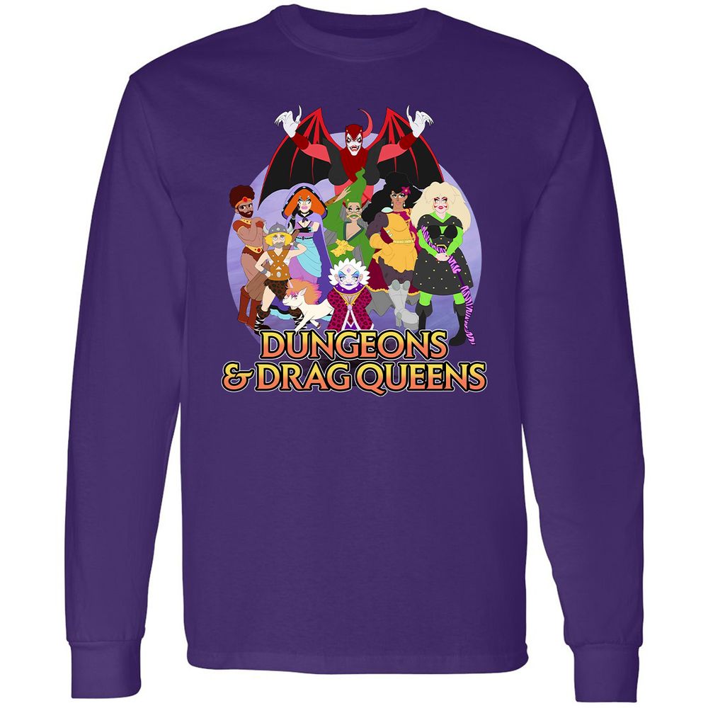 Dungeons n Drag Queens Cartoon Long Sleeve T-Shirt - Purple - 13