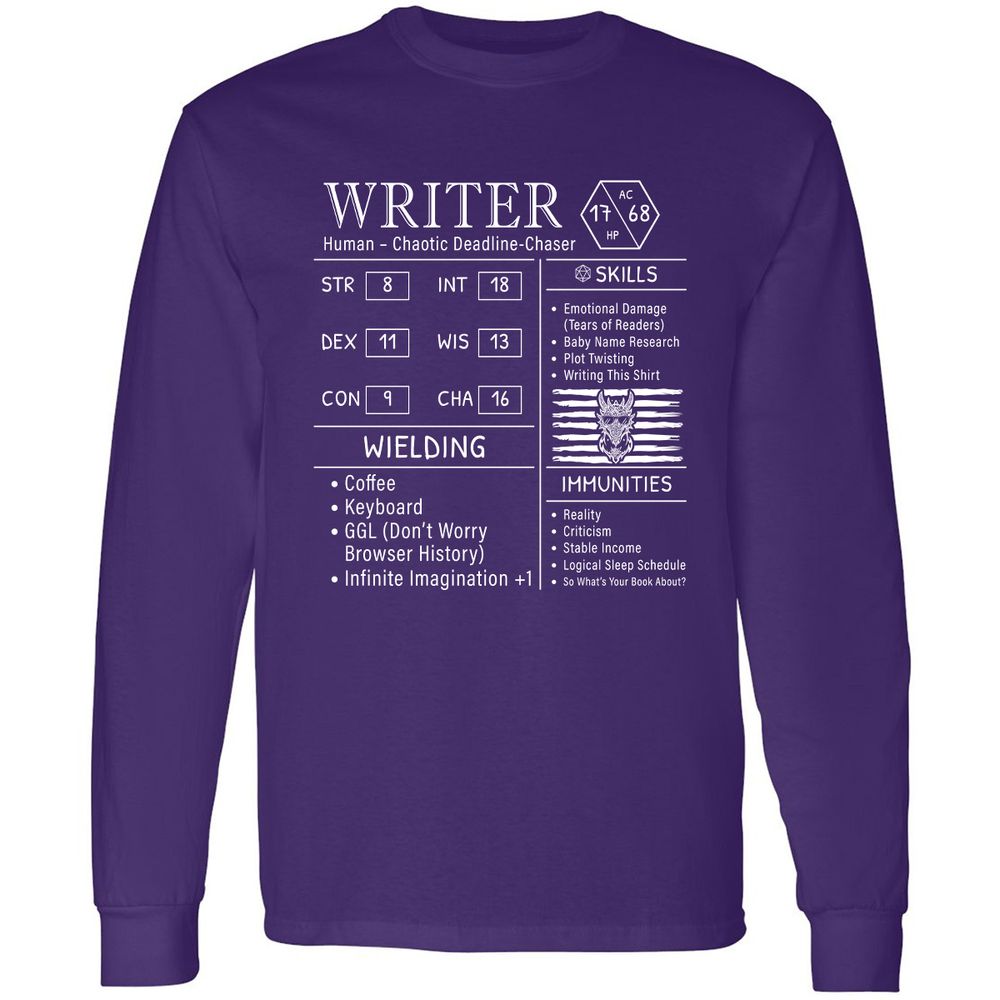 Writer Stats New Long Sleeve T-Shirt - Purple - 13