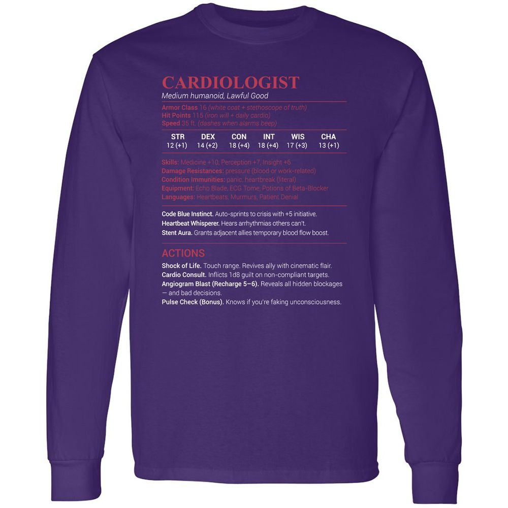Cardiologist Stats Long Sleeve T-Shirt - Purple - 13