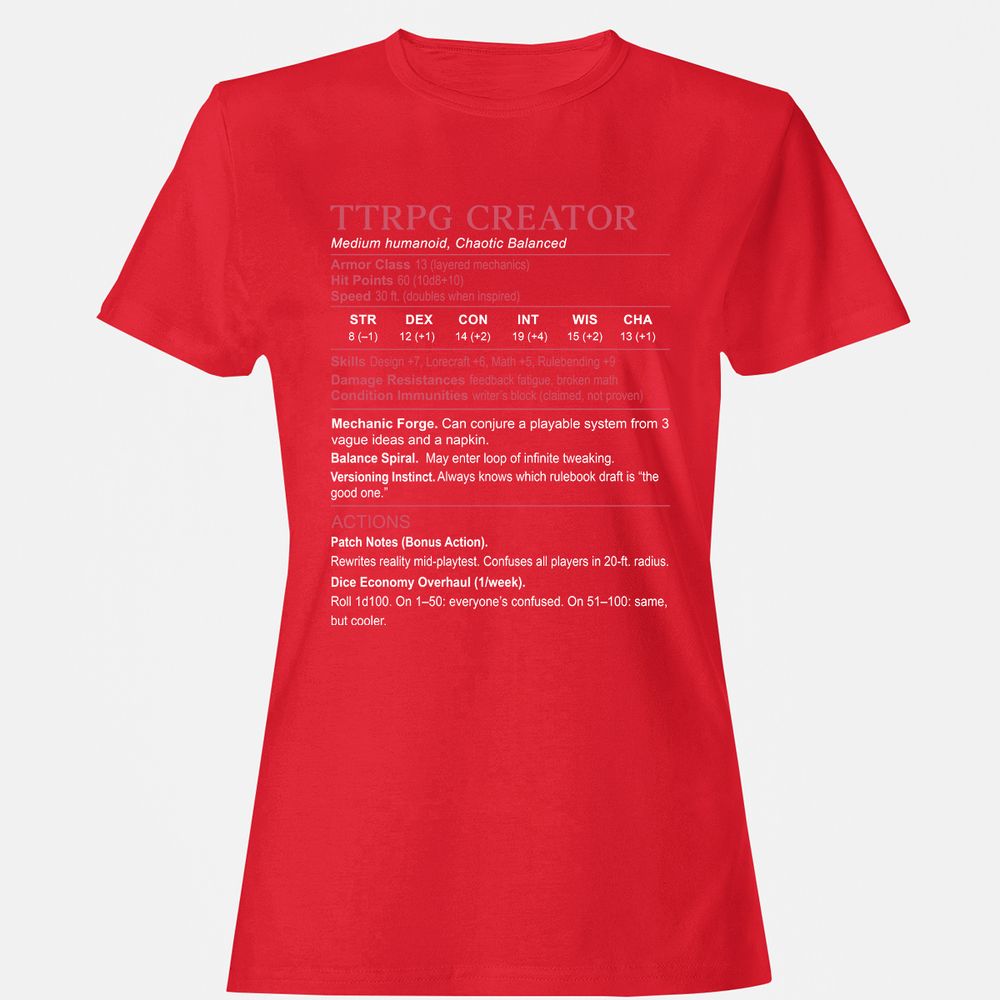 TTRPG Creator Stats Women's T-Shirt - Red - 13