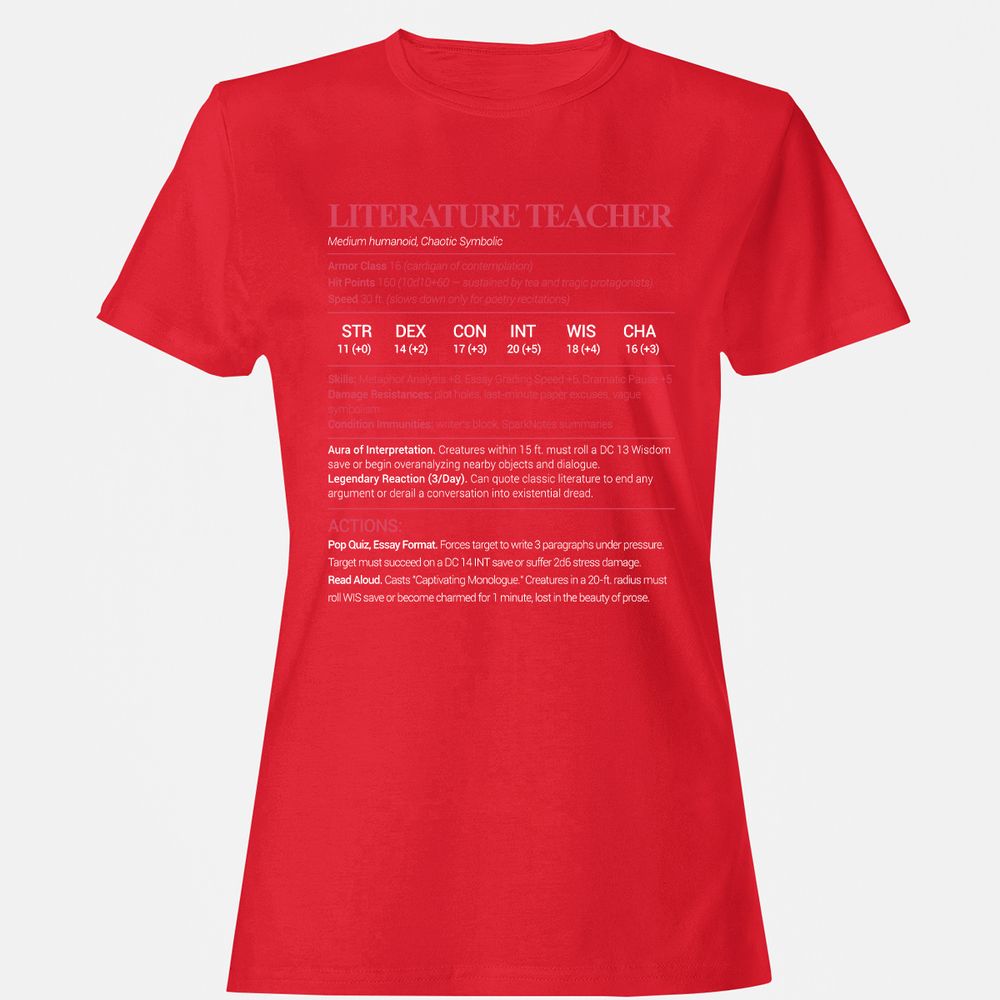 Literature Teacher Women's T-Shirt - Red - 13