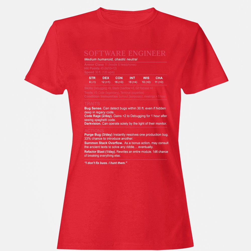 Software Engineer Stats Women's T-Shirt - Red - 13