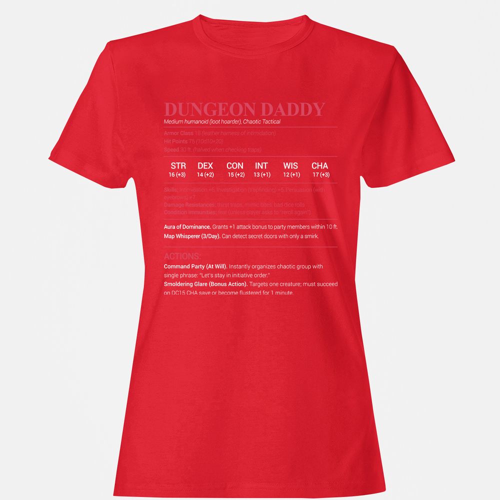 Dungeon Daddy Stats Women's T-Shirt - Red - 13