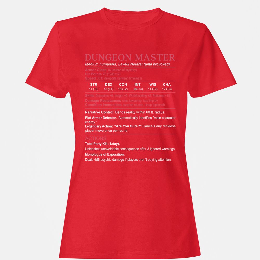Dungeon Master Stats Women's T-Shirt - Red - 13