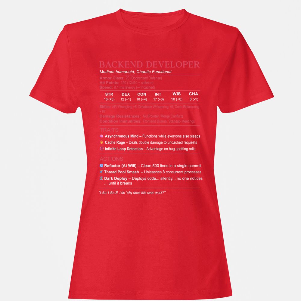 Backend Developer Stats Women's T-Shirt - Red - 13