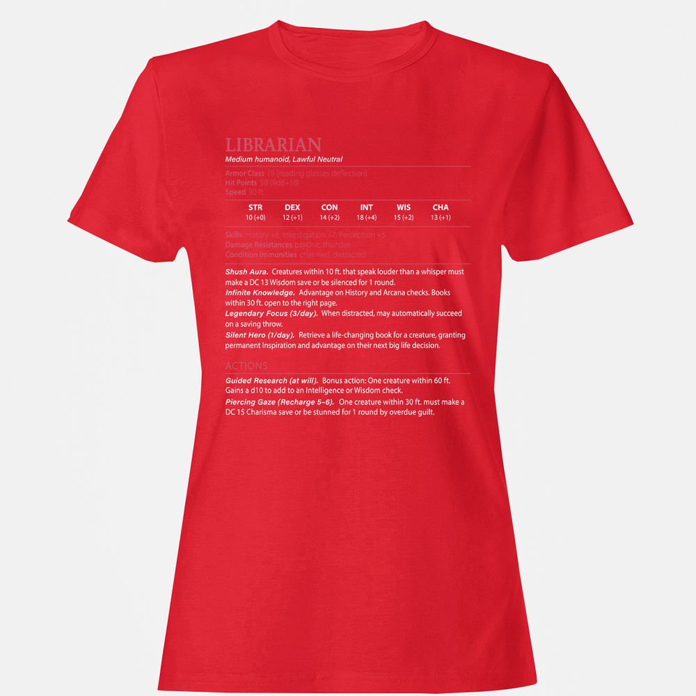 Librarian Stats Women's T-Shirt - Red - 13