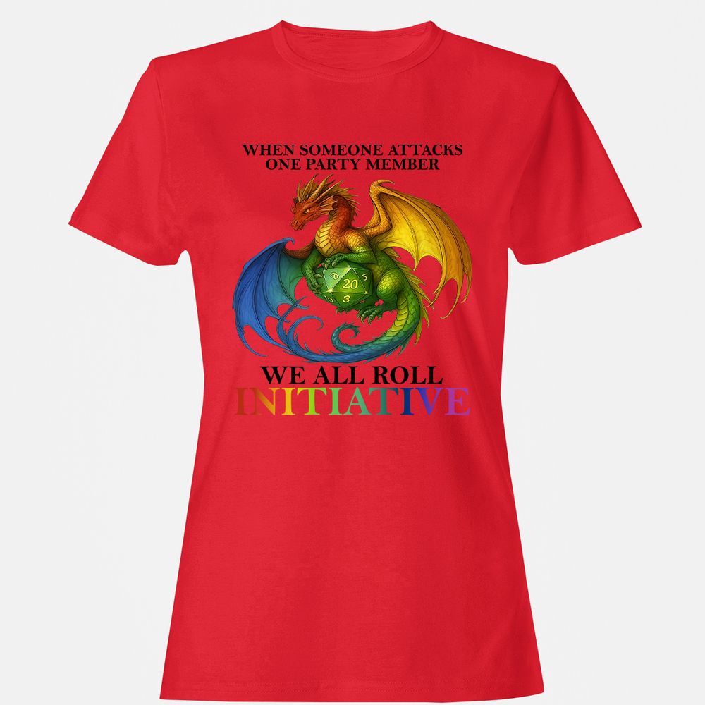 Dragon We All Roll For Initiative Women's T-Shirt - Red - 13