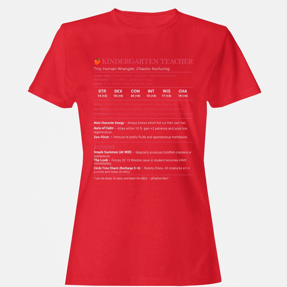 Kindergarten Teacher Stats Women's T-Shirt - Red - 13