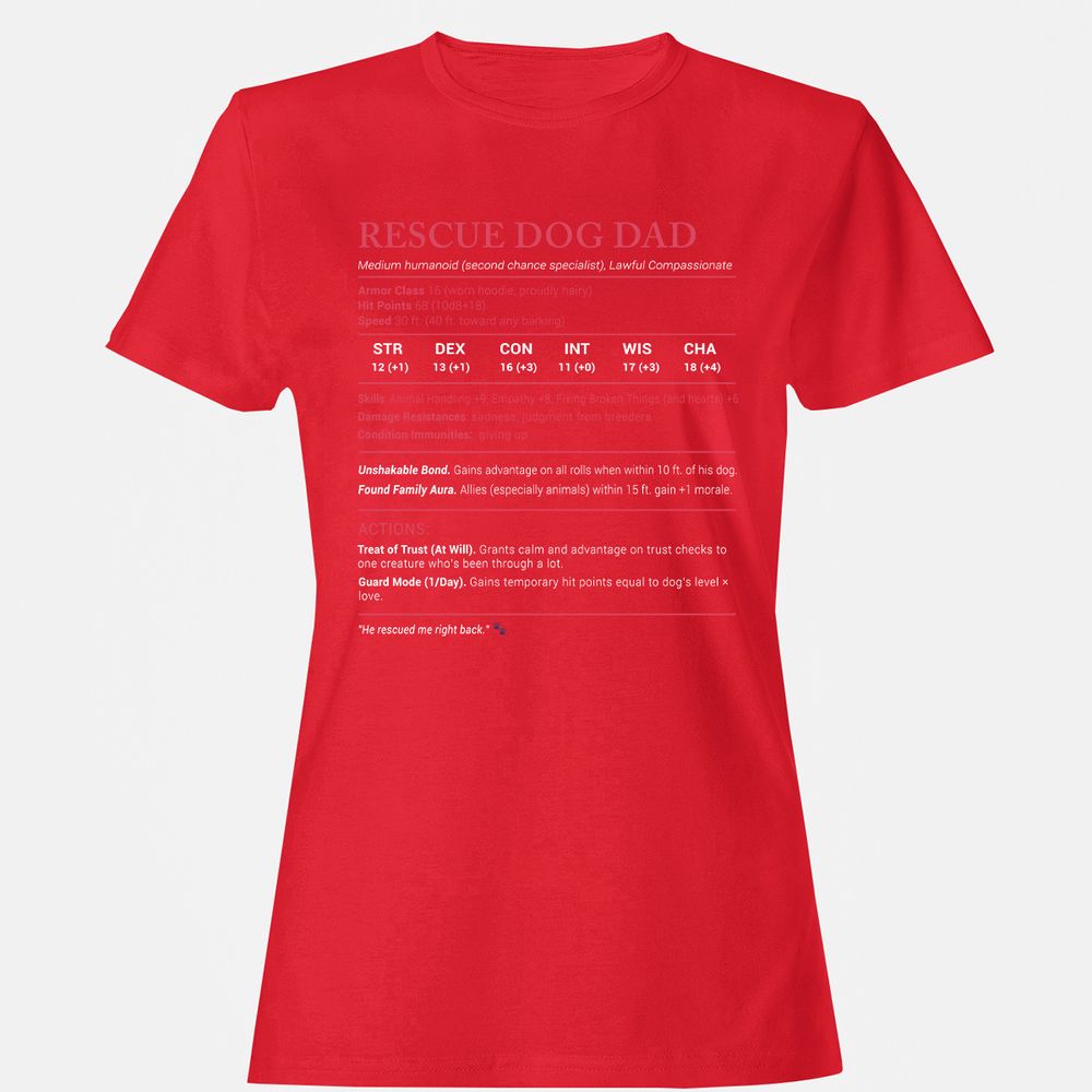 Rescue Dog Dad Stats Women's T-Shirt - Red - 13