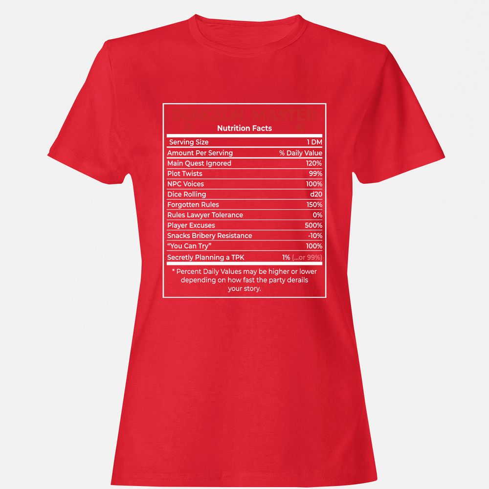 Dungeon Master Nutrition Facts Women's T-Shirt - Red - 13