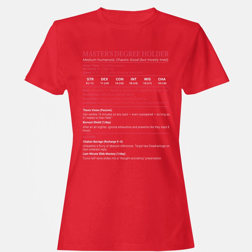 Master Degree's Holder Stats Women's T-Shirt - Red - 13