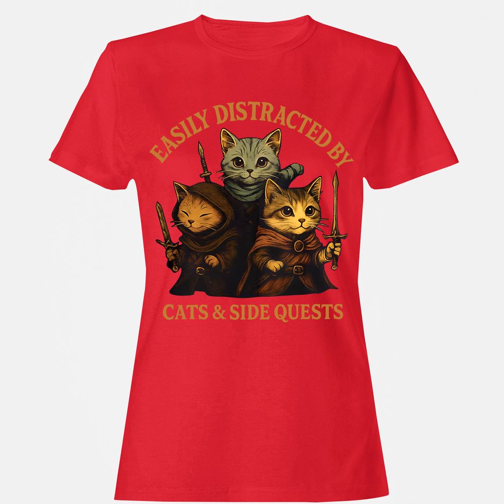 Easily Distracted By Cats & Side Quests Women's T-Shirt - Red - 13