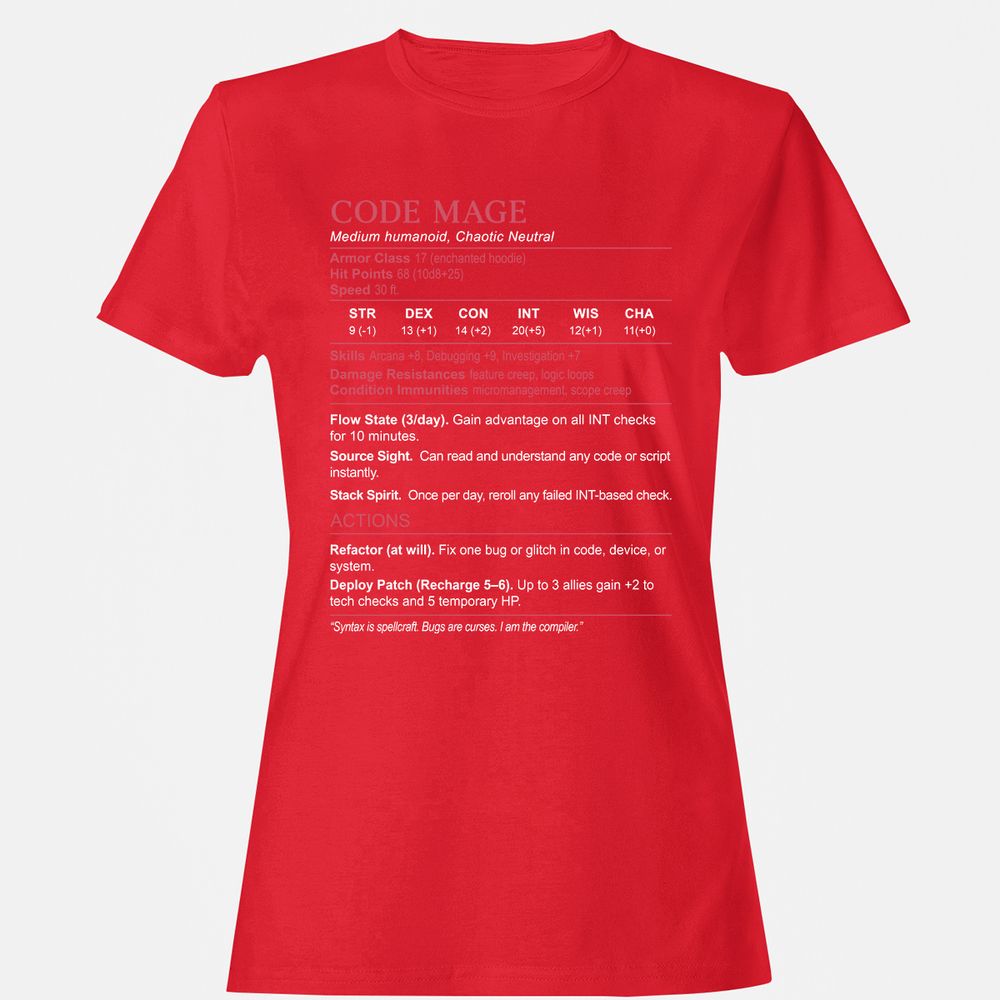 Code Mage Stats Women's T-Shirt - Red - 13