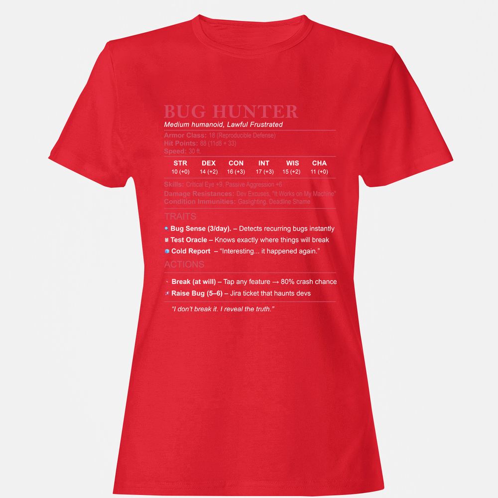 Tester Stats (Bug Hunter) Women's T-Shirt - Red - 13