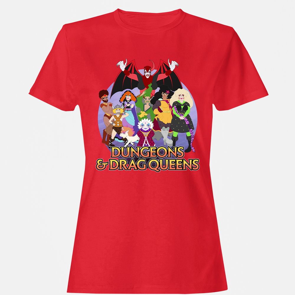 Dungeons n Drag Queens Cartoon Women's T-Shirt - Red - 13