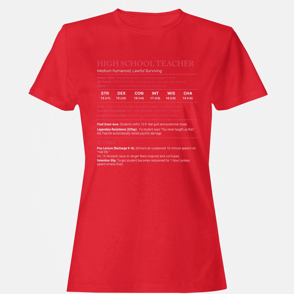 High School Teacher Stats Women's T-Shirt - Red - 13