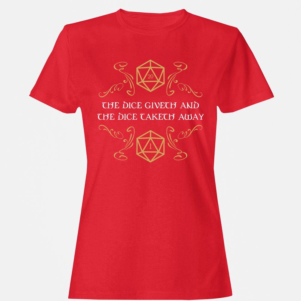 The Dice Giveth and Taketh Away Natural 20 and Critical Fail Women's T-Shirt - Red - 13