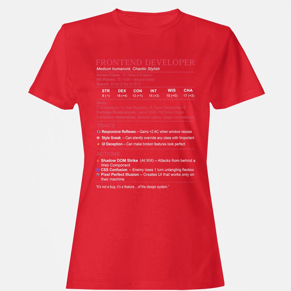 Frontend Developer Stats Women's T-Shirt - Red - 13