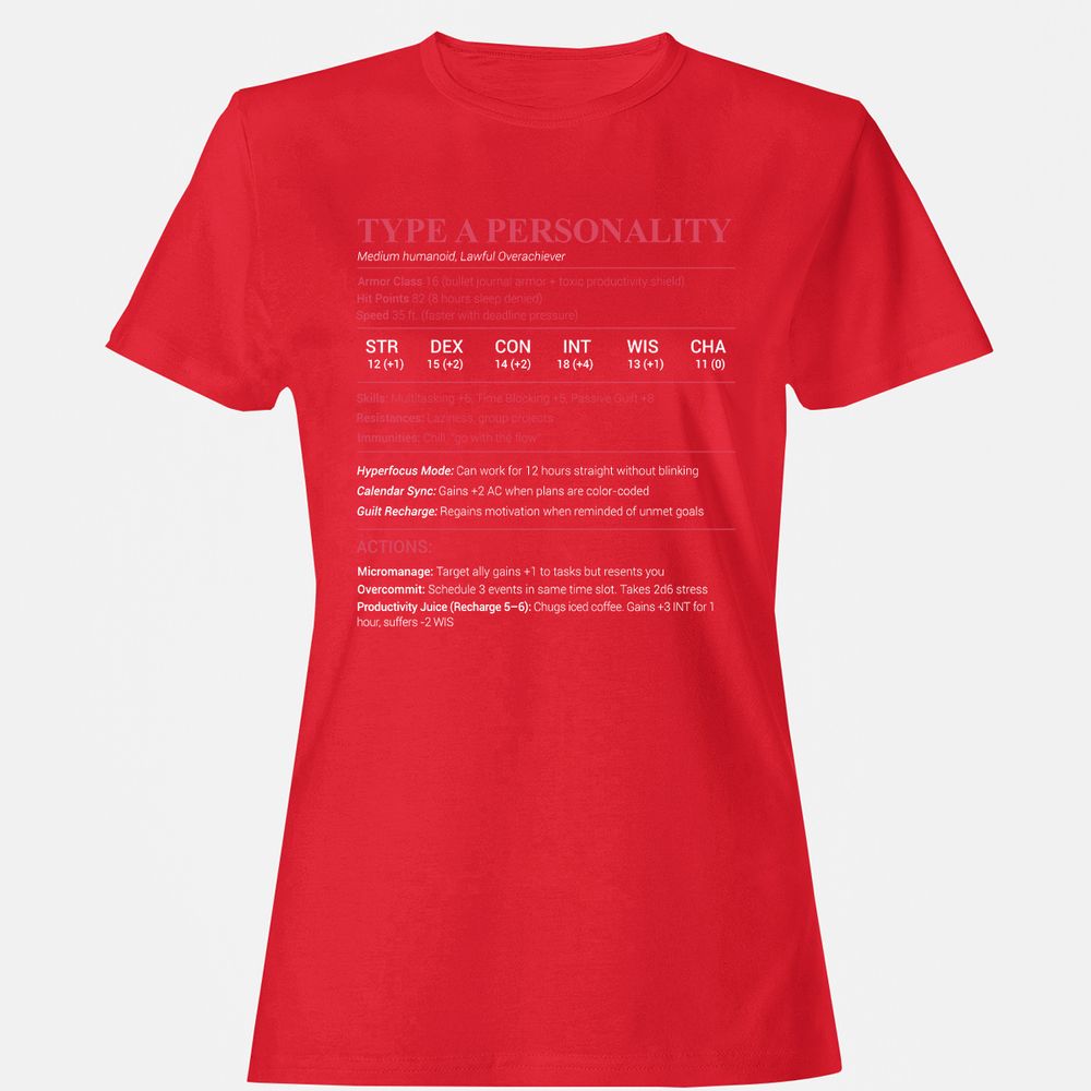 Type A Stats Women's T-Shirt - Red - 13