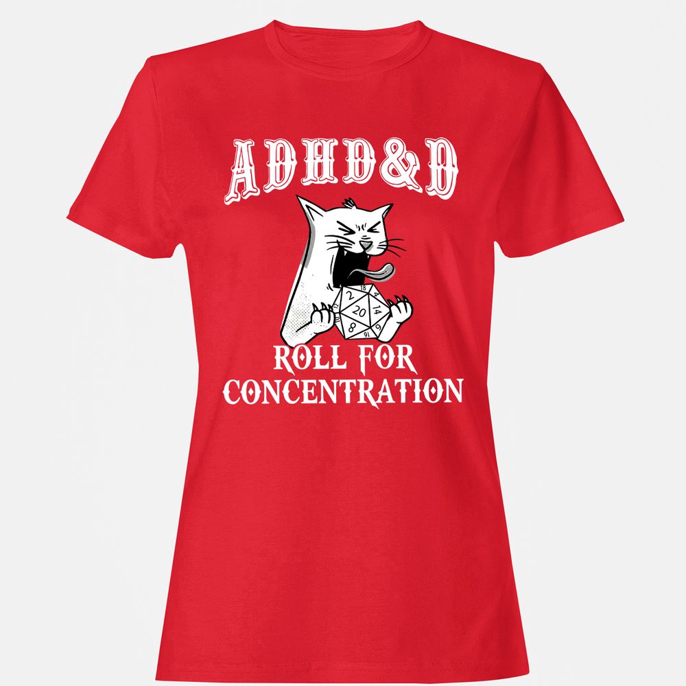 Cat ADHD&D Roll For Concentration Women's T-Shirt - Red - 13