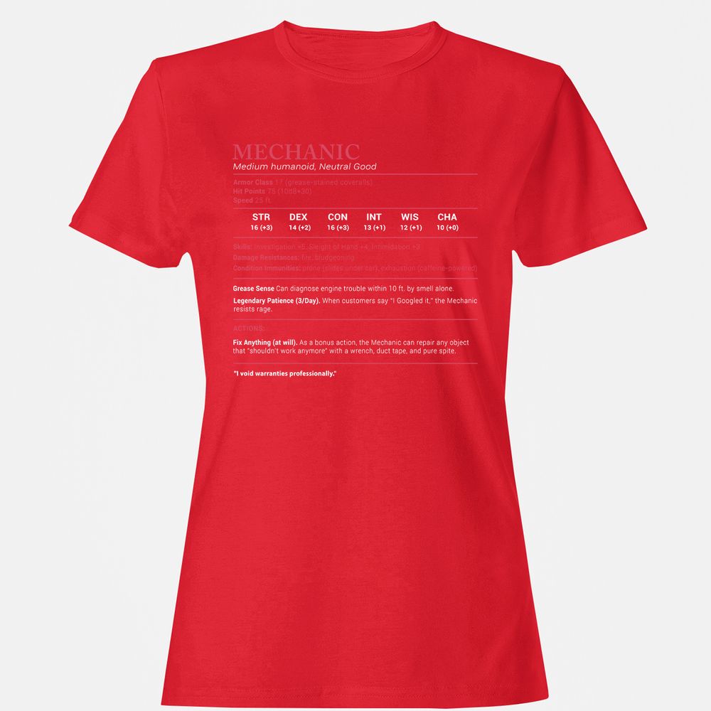 Mechanic Stats Women's T-Shirt - Red - 13