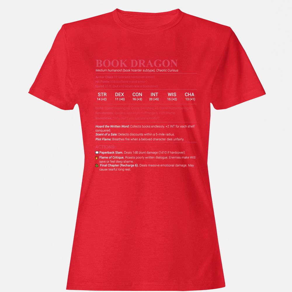 Book Dragon Stats Women's T-Shirt - Red - 13