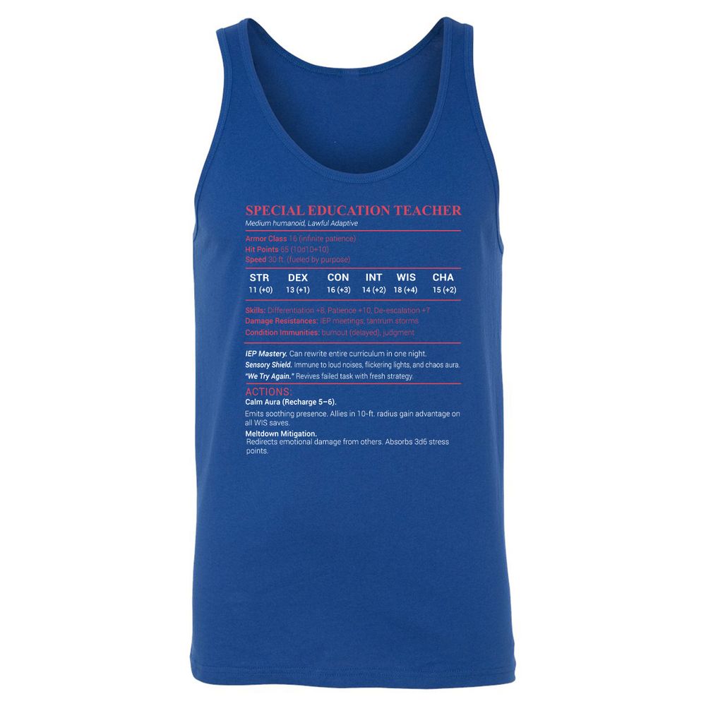 Special Edu Stats Unisex Jersey Tank - True Royal - 13