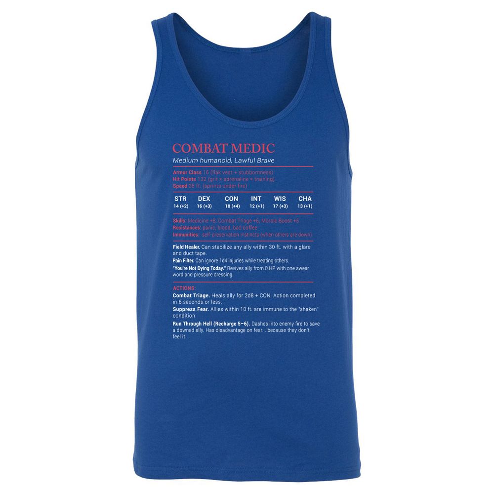 Combat Medic Stats Unisex Jersey Tank - True Royal - 13