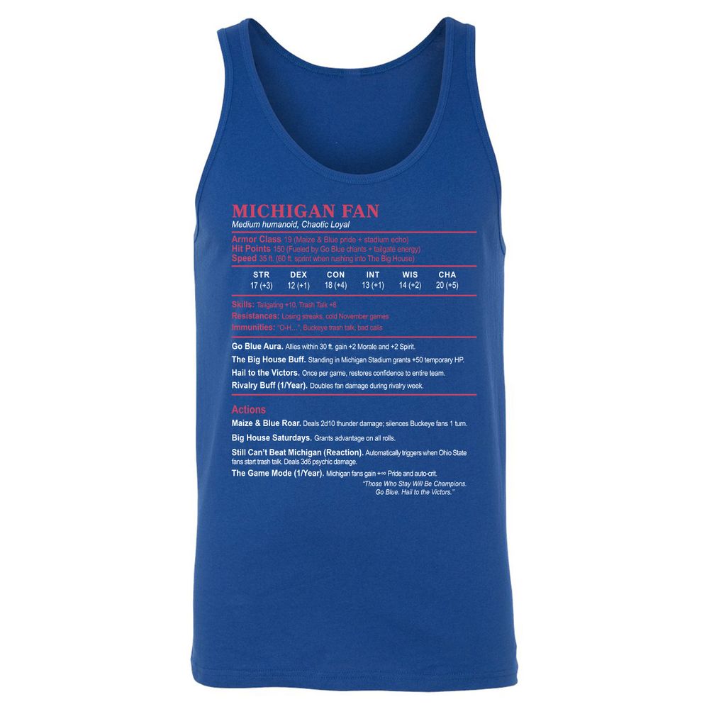MICHIGAN FAN Unisex Jersey Tank - True Royal - 13
