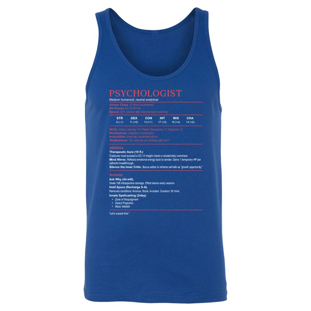 Psychologist Stats Unisex Jersey Tank - True Royal - 13