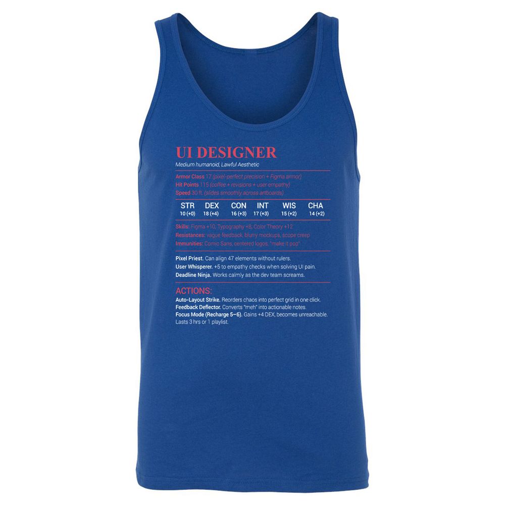 UI Designer Unisex Jersey Tank - True Royal - 13