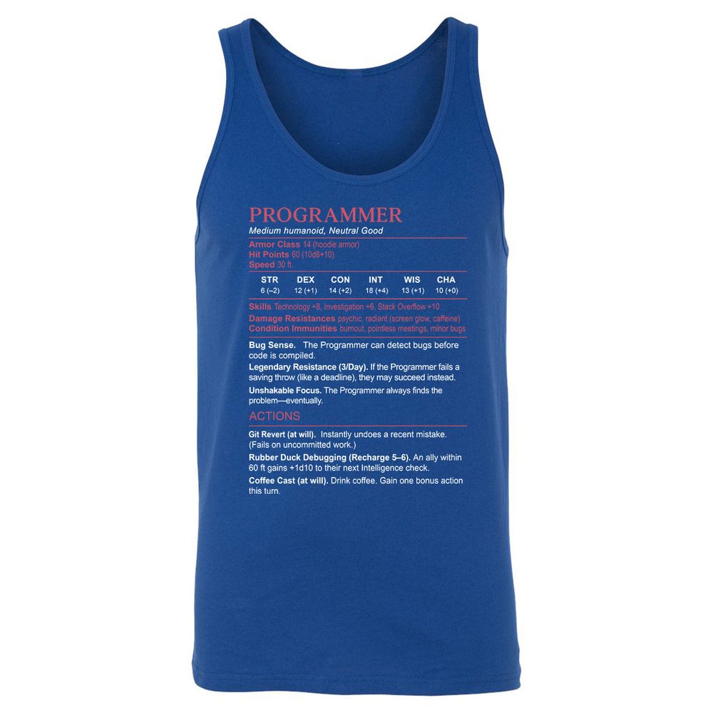 Programmer Stats Unisex Jersey Tank - True Royal - 13