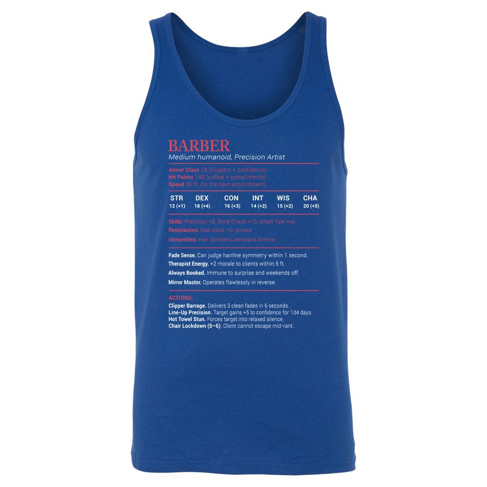 Barber Stats Unisex Jersey Tank - True Royal - 13