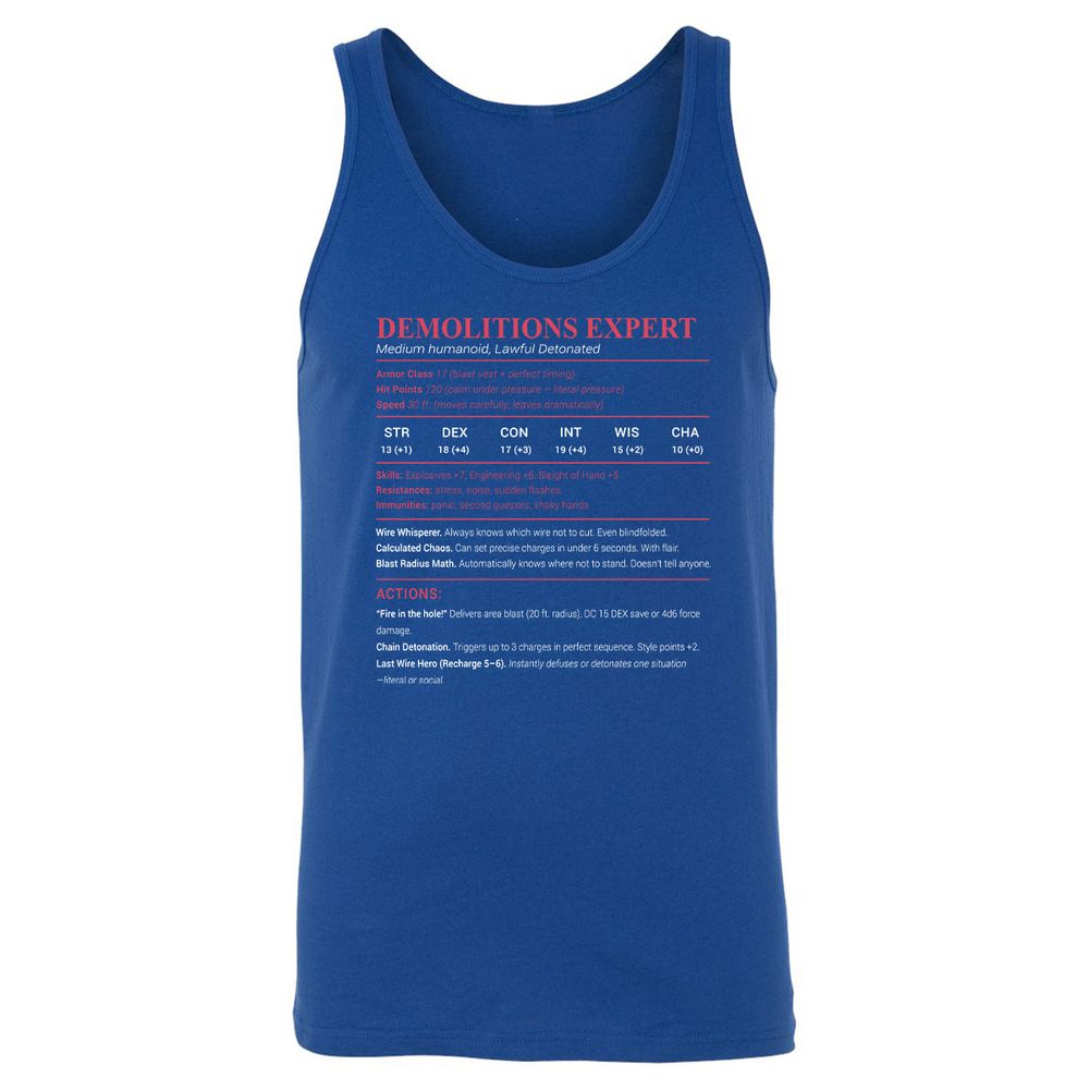 DEMOLITIONS EXPERT Unisex Jersey Tank - True Royal - 13