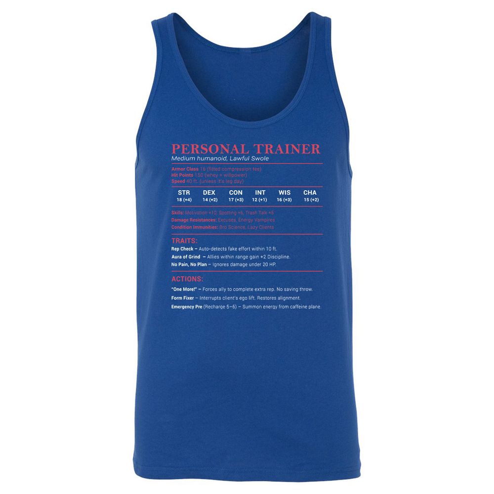 Personal Trainer PT Stats Unisex Jersey Tank - True Royal - 13