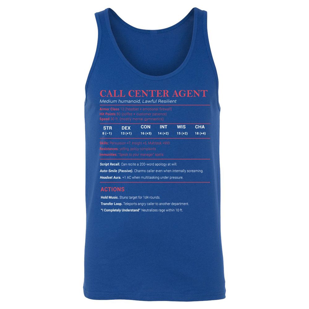 Call Center Agent Stats Unisex Jersey Tank - True Royal - 13