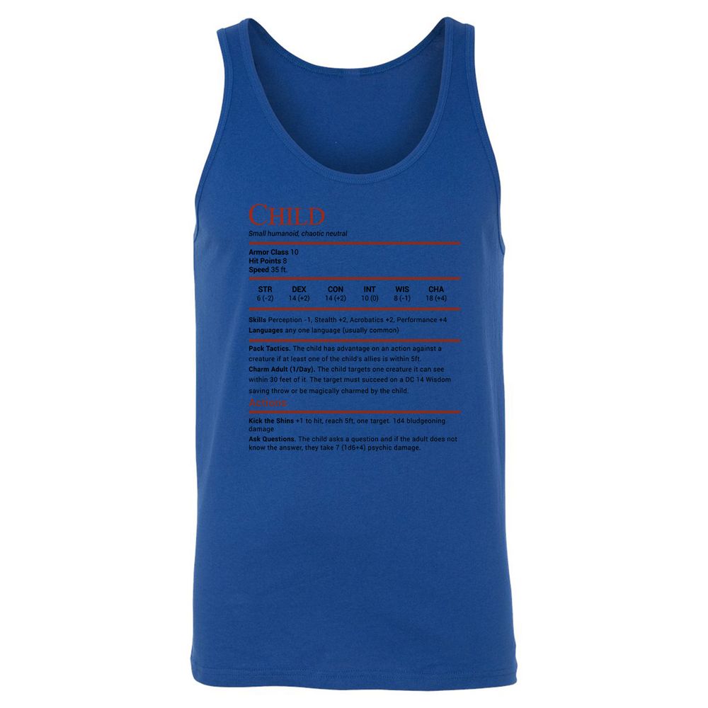 Child Stats Unisex Jersey Tank - True Royal - 13