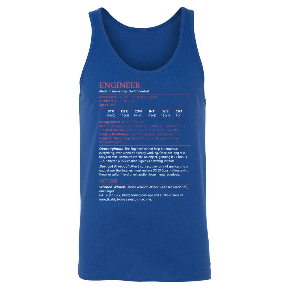 Engineer Stats Unisex Jersey Tank - True Royal - 13