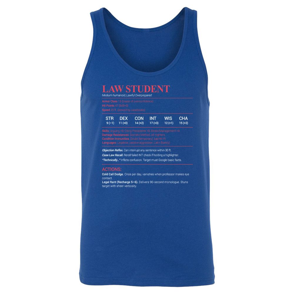 Law Student Unisex Jersey Tank - True Royal - 13