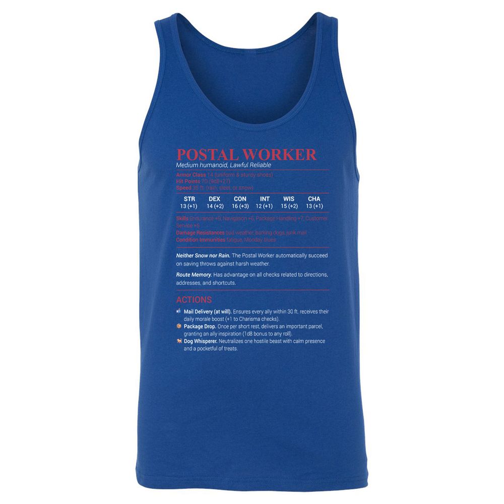 Postal Worker Unisex Jersey Tank - True Royal - 13