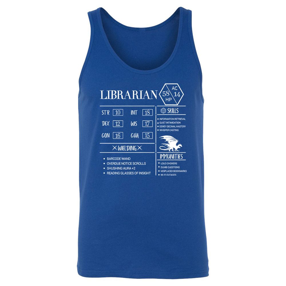 Librarian New Unisex Jersey Tank - True Royal - 13