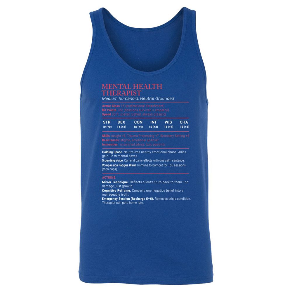Mental Health Therapist Stats Unisex Jersey Tank - True Royal - 13