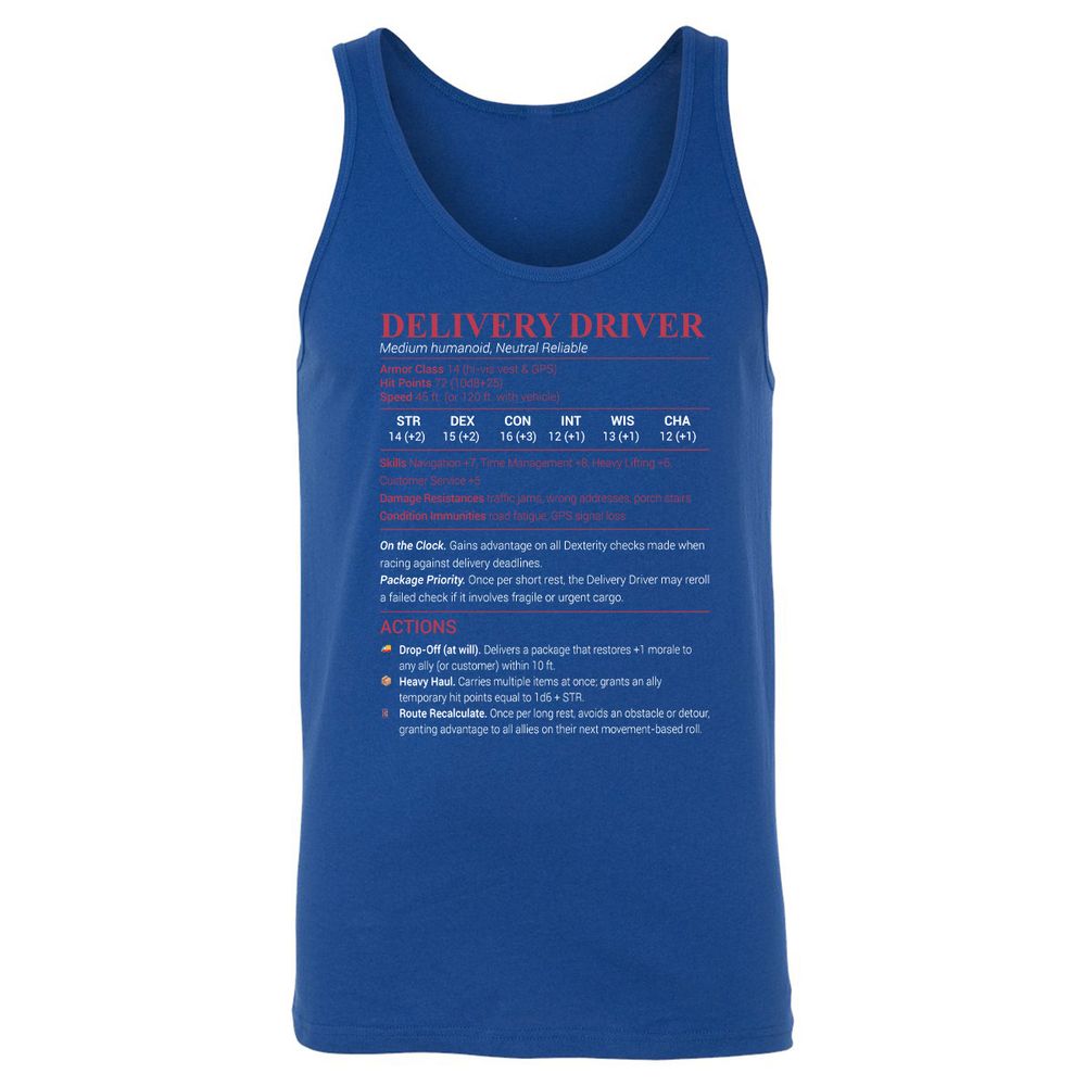 Delivery Driver Unisex Jersey Tank - True Royal - 13