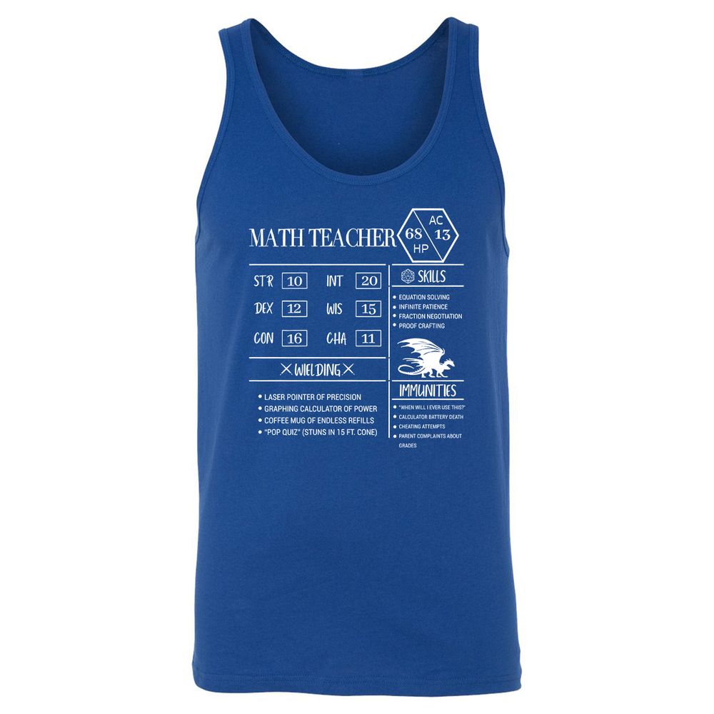 Math Teacher New Unisex Jersey Tank - True Royal - 13