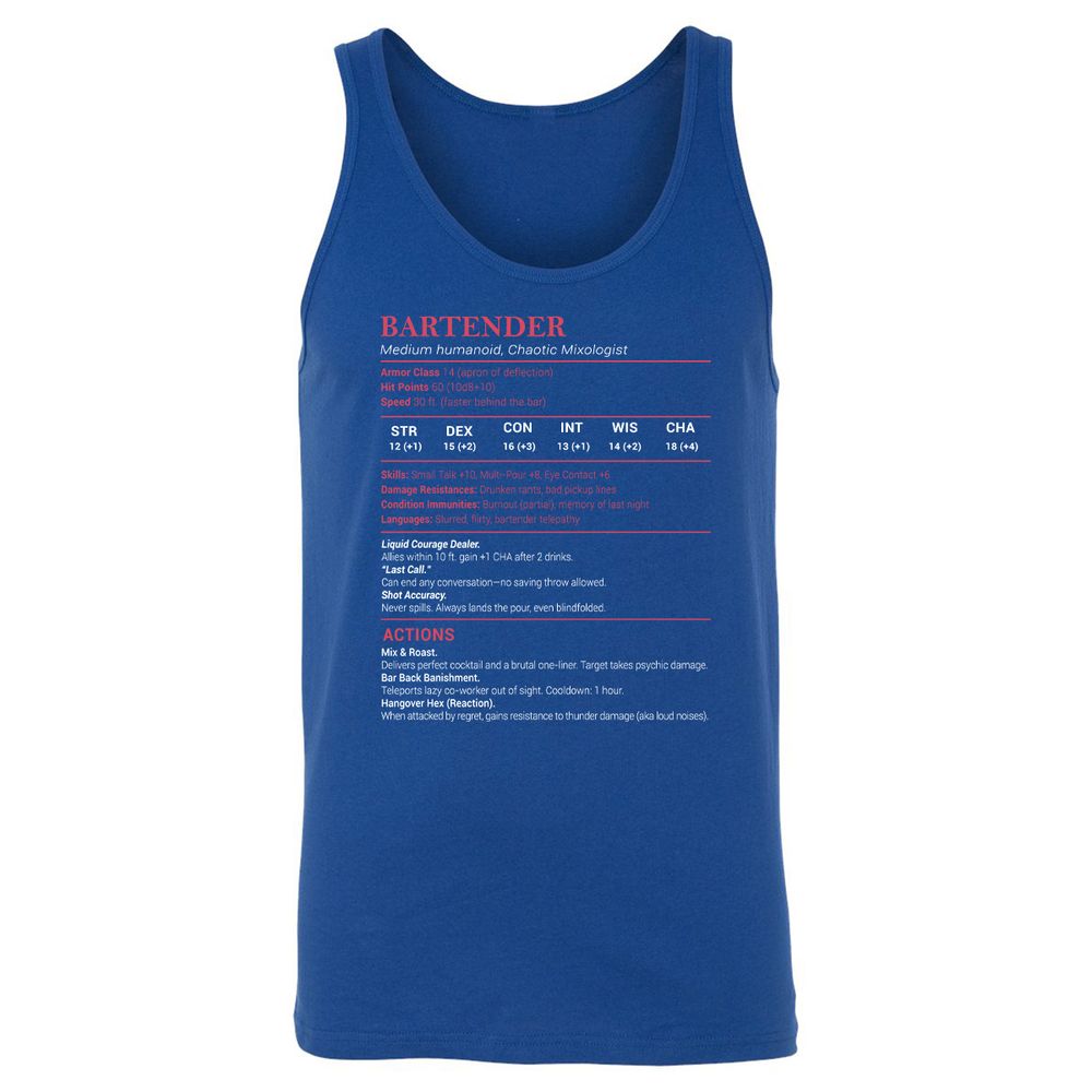Bartender Stats Unisex Jersey Tank - True Royal - 13
