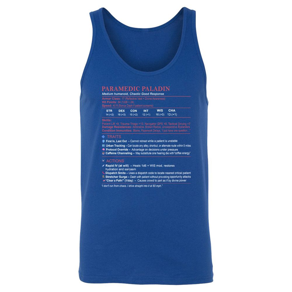 Paramedic Stats Unisex Jersey Tank - True Royal - 13