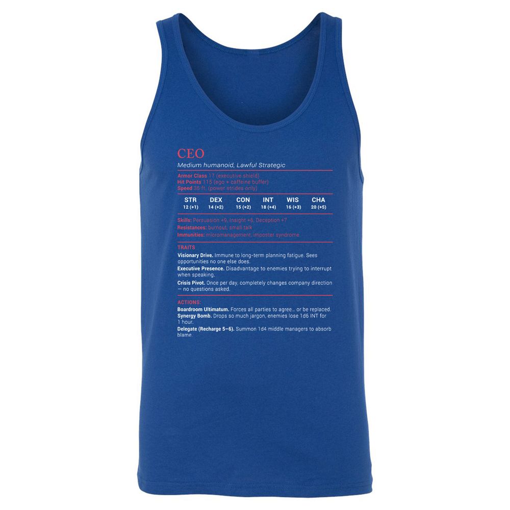 CEO Stats Unisex Jersey Tank - True Royal - 13